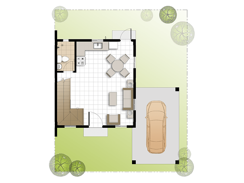 Cara Model House with Carport and Balcony | Floor Plan, Ground Floor