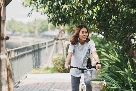 a lady riding a bike