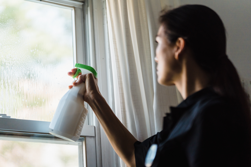 a woman cleaning window