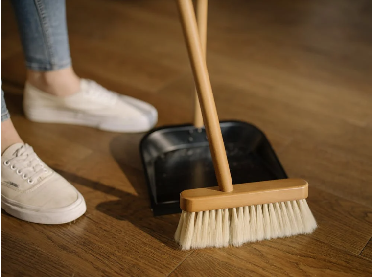 cleaning the floors