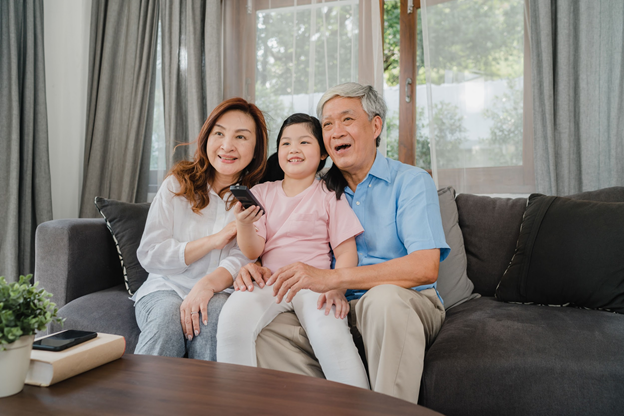 family watching tv