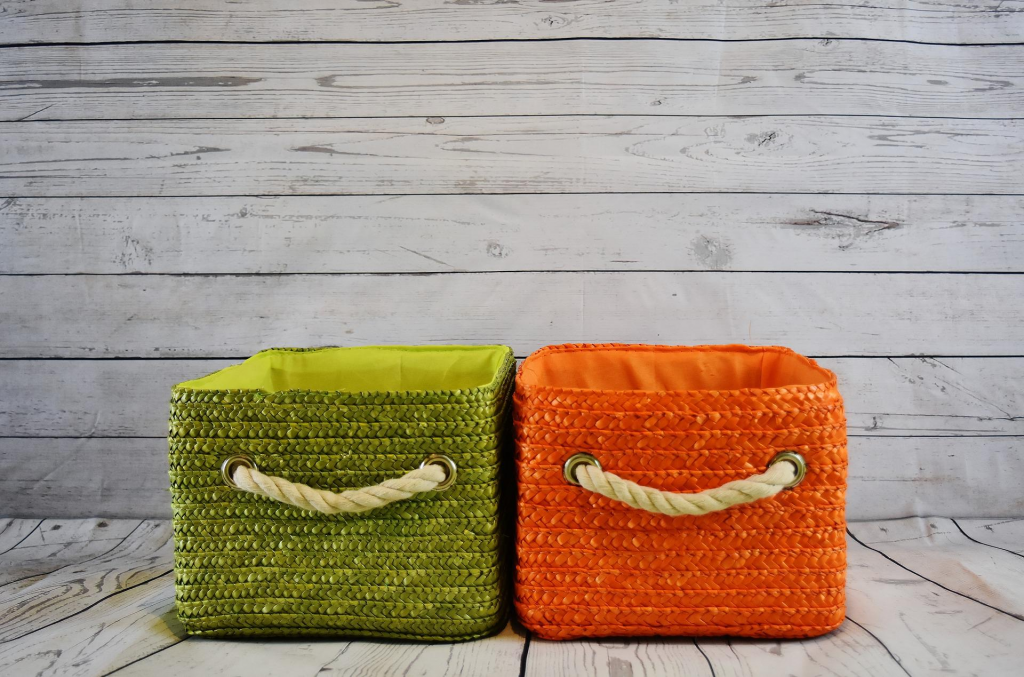 green and orange storage baskets