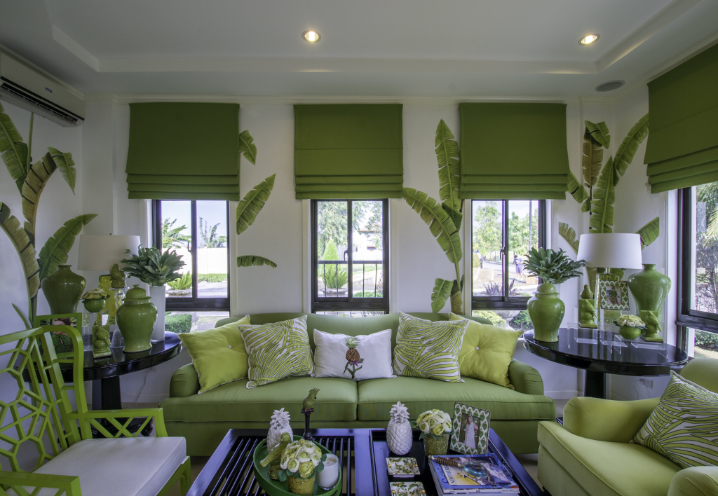green decoration and furnitures in living area
