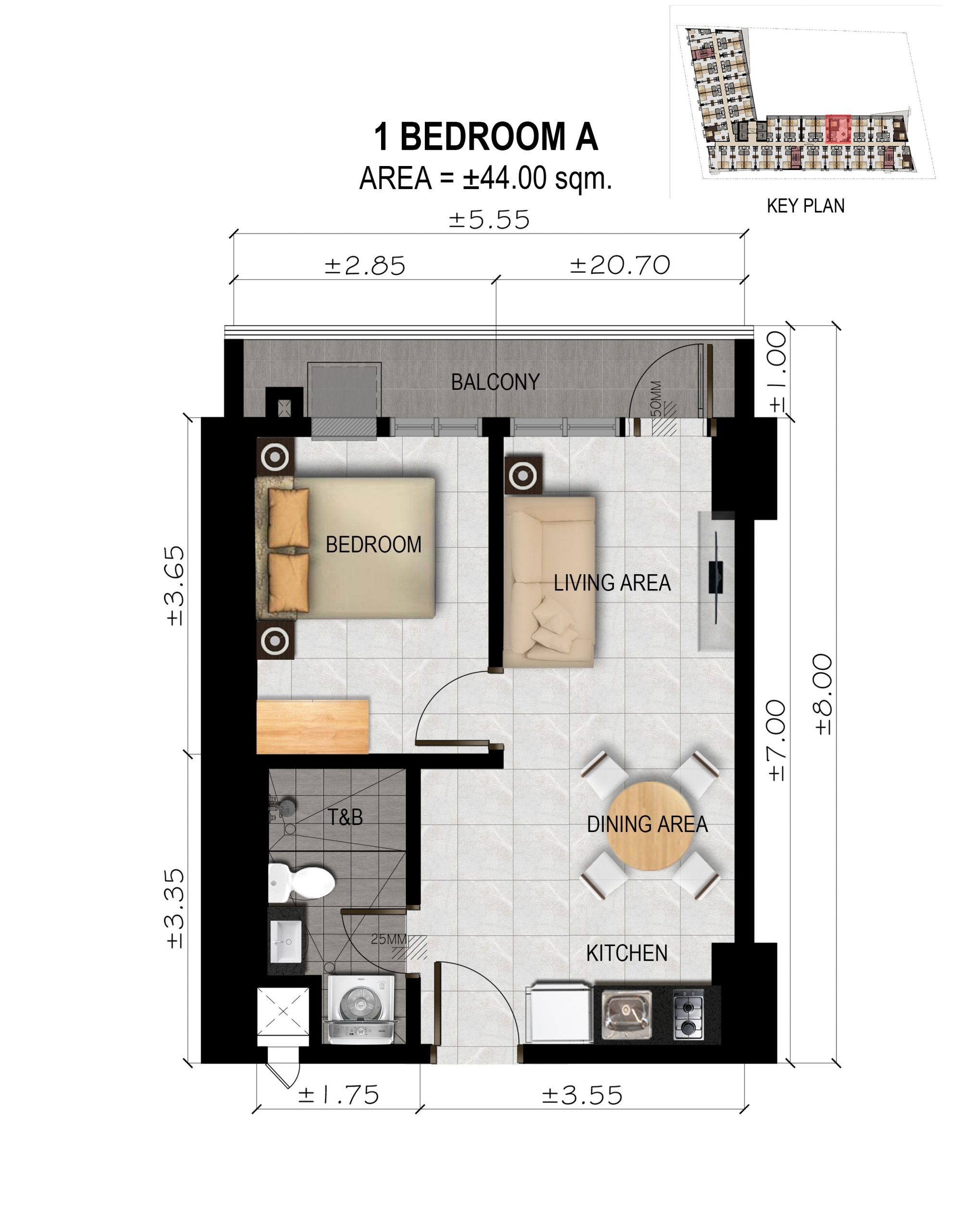 SUAREZ RESIDENCES CEBU 1 Bedroom unit layout