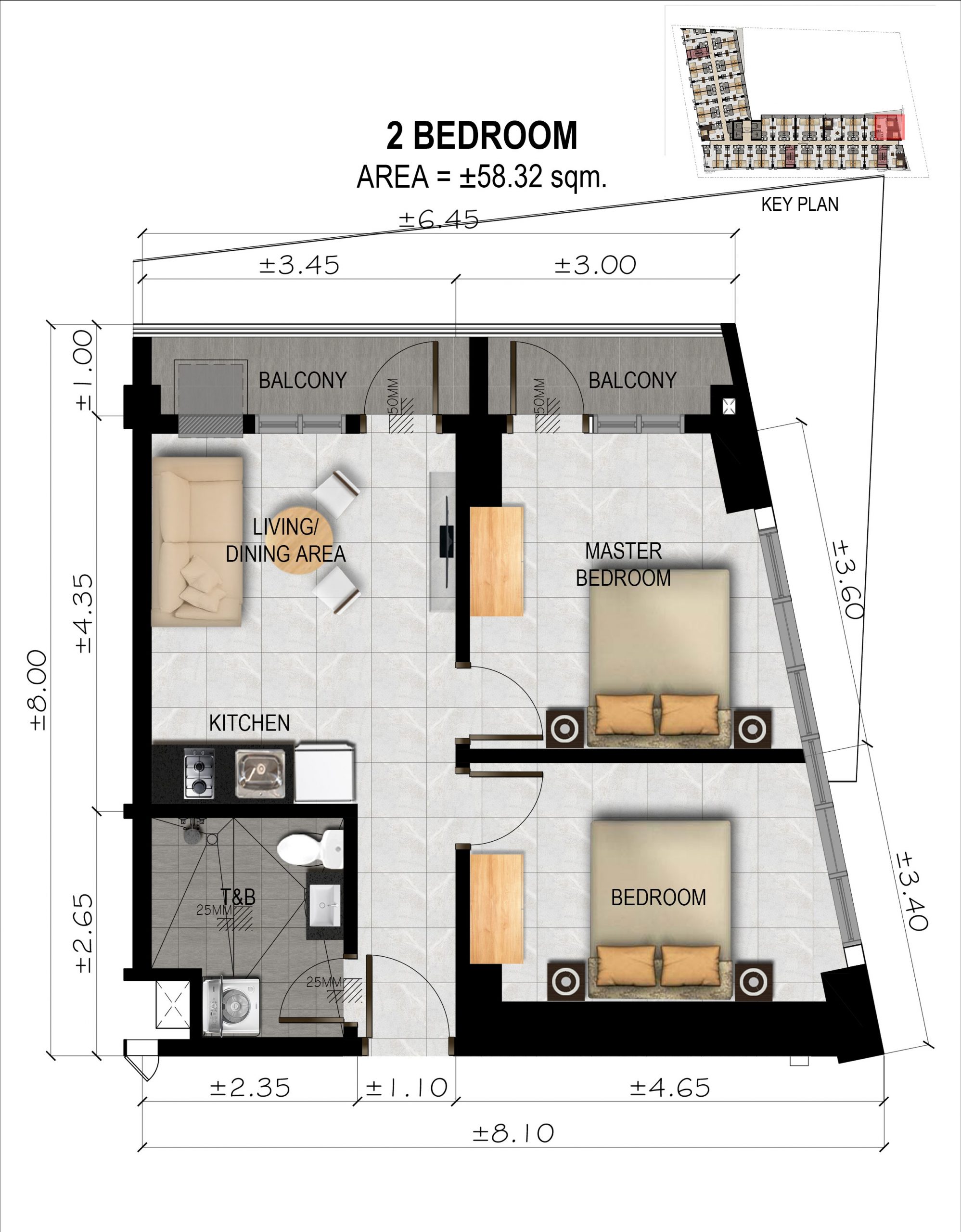 SUAREZ RESIDENCES-CEBU 2 Bedroom unit layout