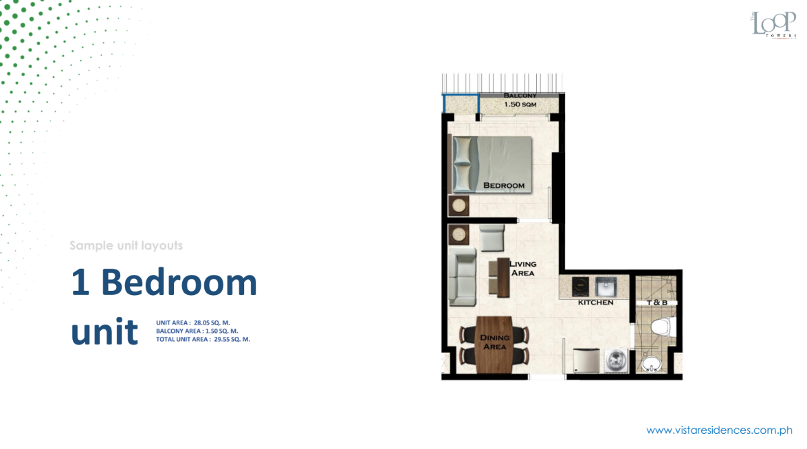 THE LOOP 1 Bedroom unit lay out