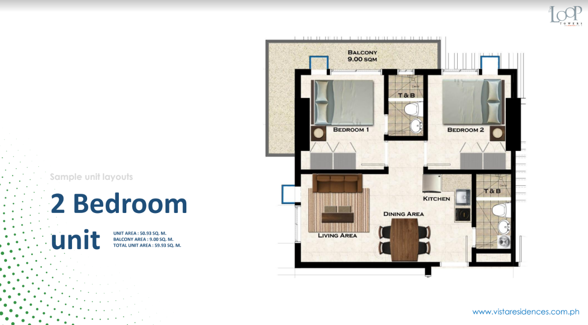 THE LOOP 2 Bedroom unit lay out